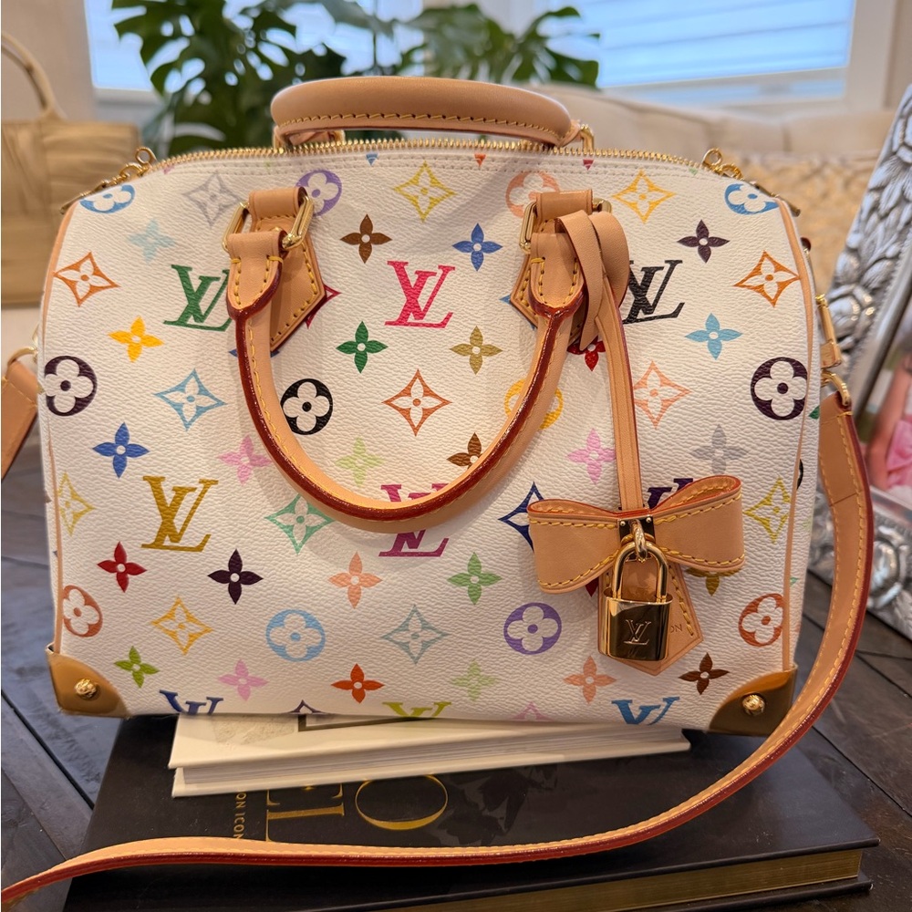 Louis Vuitton White Multicolor Monogram Speedy Satchel